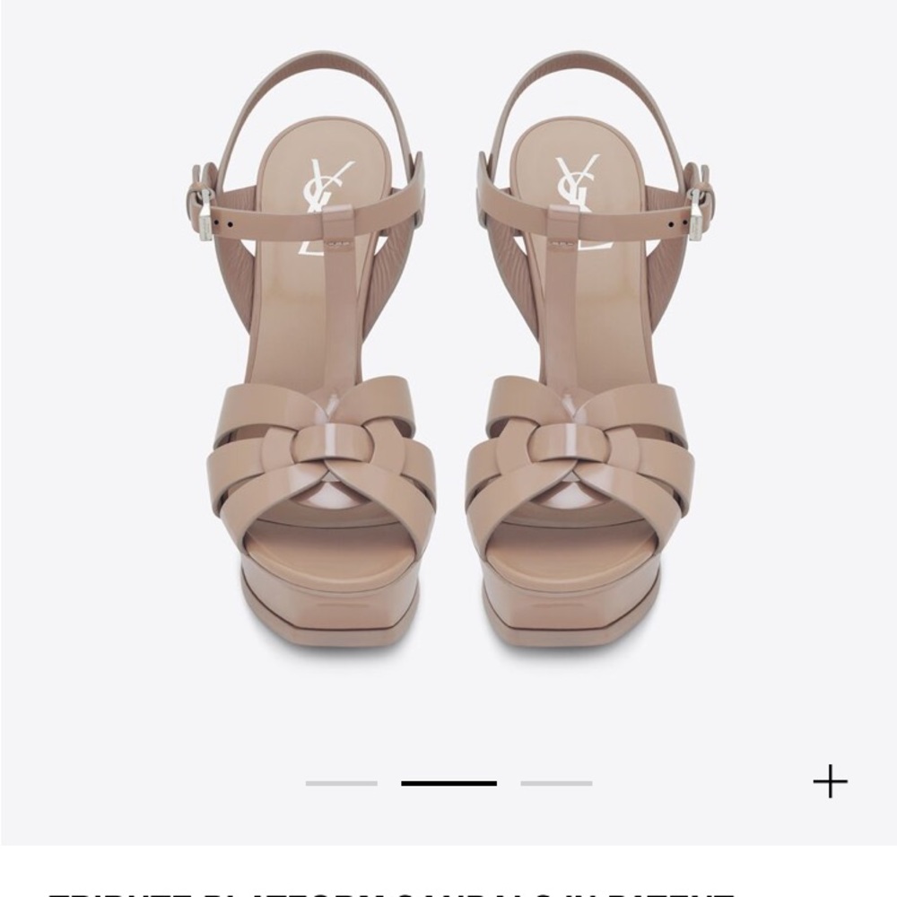 YSL heels platform tribute sandals nude patent leather dark pink size 9